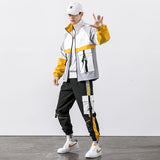2021 Hip Hop Workwear jacket Mens Tracksuit Jacket+Pants 2PC Sets baseball loose Zipper Ribbons Coat & Long Pants Mens Clothing