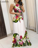 Women Bohemian Beach Casual Maxi Long Dress Female Summer Sleeveless Floral Print Elegant Party Dresses