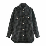 ZXQJ Women's Tweed Vintage Oversized Chic Plaid Shirt