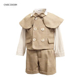Boy Suits Cotton Baby Boys Suits 2021 Double Breasted vest short Shawl 3pcs Suit sets tuxedo Boy Formal Wedding birthday dress
