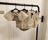 Boy Suits Cotton Baby Boys Suits 2021 Double Breasted vest short Shawl 3pcs Suit sets tuxedo Boy Formal Wedding birthday dress