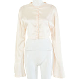 Fantoye Casual Satin Two Piece Dress Set For Women White O-neck Button Top Bandage Mini Pencil Skirts Outfits Fashion Party Suit