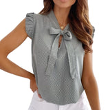 Muyogrt Women Summer Blouse Shirts Sexy V Neck Ruffle Blouses Backless Spaghetti Strap Office Ladies Sleeveless Casual Tops