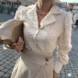 BGTEEVER Elegant Notched Collar Women Tassels Shirts