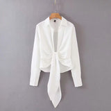 Vintage bow elegant white blouse women shirts korean sexy v neck long sleeve blouse streetwear blusas