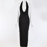 Joskaa Knitted Halter Sexy Maxi Dress For Women Off Shoulder Backless Party Bodycon Long Summer Clothes Club Outwear Dresses