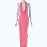 Joskaa Knitted Halter Sexy Maxi Dress For Women Off Shoulder Backless Party Bodycon Long Summer Clothes Club Outwear Dresses