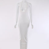 Joskaa Knitted Halter Sexy Maxi Dress For Women Off Shoulder Backless Party Bodycon Long Summer Clothes Club Outwear Dresses