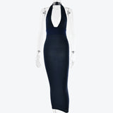 Joskaa Knitted Halter Sexy Maxi Dress For Women Off Shoulder Backless Party Bodycon Long Summer Clothes Club Outwear Dresses