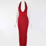 Joskaa Knitted Halter Sexy Maxi Dress For Women Off Shoulder Backless Party Bodycon Long Summer Clothes Club Outwear Dresses