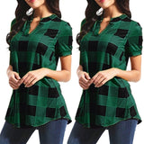 Plus Size Plaid Blouse Women Summer Clothing Cotton Tops Tunic Female Lady Blouse Loose Red White Blue Shirts