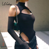 Weekeep Black Hollow Out Sexy Harajuku Bodysuit Womens Off Shoulder Streetwear Party Club Body Jumpers White Rompers Ladies 2021