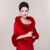 Red/White Wedding Bolero Winter Bridal Shrug Faux Fur Wedding Shawls Women Wraps Bridal Jacket Party Coat Bridal Shawl
