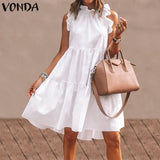 Short Dress Women Sexy Sleeveless Ruffled Dress 2021 Summer Beach Holiday Sundress Bohemian Vestidos Plus Size Robe