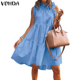 Short Dress Women Sexy Sleeveless Ruffled Dress 2021 Summer Beach Holiday Sundress Bohemian Vestidos Plus Size Robe