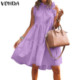 Short Dress Women Sexy Sleeveless Ruffled Dress 2021 Summer Beach Holiday Sundress Bohemian Vestidos Plus Size Robe