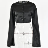 Summer New Women Satin Two Piece Set Elegant Long Sleeve Short Top And Skirt Set Casual White Crop Top 2 Piece Set Belt