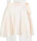 Summer New Women Satin Two Piece Set Elegant Long Sleeve Short Top And Skirt Set Casual White Crop Top 2 Piece Set Belt