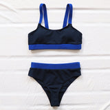INGAGA High Waist Bikinis 2021 Swimsuits Bandeau Swimwear Women Splicing Biquini Beachwear Sports Ribbed Bathing Suits New