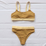 INGAGA High Waist Bikinis 2021 Swimsuits Bandeau Swimwear Women Splicing Biquini Beachwear Sports Ribbed Bathing Suits New