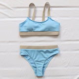 INGAGA High Waist Bikinis 2021 Swimsuits Bandeau Swimwear Women Splicing Biquini Beachwear Sports Ribbed Bathing Suits New