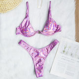 Sexy Neon V-bar Underwired Bikini 2021 Female Ribbed Swimsuit Women Thong Swimwear Two-pieces Bikini set Push up Bathing Suit