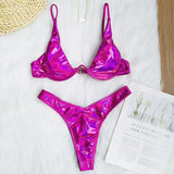 Sexy Neon V-bar Underwired Bikini 2021 Female Ribbed Swimsuit Women Thong Swimwear Two-pieces Bikini set Push up Bathing Suit