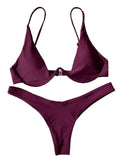 Sexy Neon V-bar Underwired Bikini 2021 Female Ribbed Swimsuit Women Thong Swimwear Two-pieces Bikini set Push up Bathing Suit