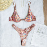 Sexy Neon V-bar Underwired Bikini 2021 Female Ribbed Swimsuit Women Thong Swimwear Two-pieces Bikini set Push up Bathing Suit