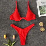 Sexy Neon V-bar Underwired Bikini 2021 Female Ribbed Swimsuit Women Thong Swimwear Two-pieces Bikini set Push up Bathing Suit