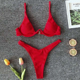 Sexy Neon V-bar Underwired Bikini 2021 Female Ribbed Swimsuit Women Thong Swimwear Two-pieces Bikini set Push up Bathing Suit