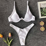 Sexy Neon V-bar Underwired Bikini 2021 Female Ribbed Swimsuit Women Thong Swimwear Two-pieces Bikini set Push up Bathing Suit