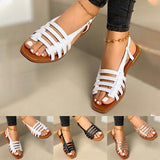 Flat Sandals Ladies Summer Outdoor Fashion Leather Flat Shoes Round Toe Elegent Slipper Adjustable Buckle Strap Casual sandals
