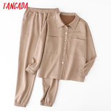 Tangada Women's Set Solid Suede Oversized Jacket Pants Set 2020 Autumn Winter Suit Coat and Pants 6L36