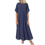 Women Sundress Vintage O-Neck Long Maxi Dress Female Casual Dot Printed Summer Dress Beach Boho Dresses