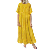 Women Sundress Vintage O-Neck Long Maxi Dress Female Casual Dot Printed Summer Dress Beach Boho Dresses