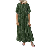 Women Sundress Vintage O-Neck Long Maxi Dress Female Casual Dot Printed Summer Dress Beach Boho Dresses