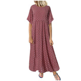 Women Sundress Vintage O-Neck Long Maxi Dress Female Casual Dot Printed Summer Dress Beach Boho Dresses