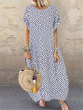 Women Sundress Vintage O-Neck Long Maxi Dress Female Casual Dot Printed Summer Dress Beach Boho Dresses