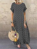 Women Sundress Vintage O-Neck Long Maxi Dress Female Casual Dot Printed Summer Dress Beach Boho Dresses