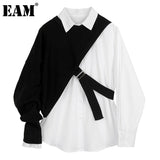 [EAM] Oversized Long Sleeve White Split Fashion Shirt
