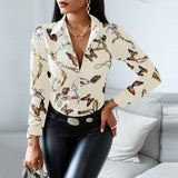 New Fashion Sexy Floral Printed Blouse Women Elegant V-Neck Loose Long Sleeve Shirts Tops Casual Streetwear