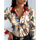 New Fashion Sexy Floral Printed Blouse Women Elegant V-Neck Loose Long Sleeve Shirts Tops Casual Streetwear