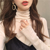 Sexy Solid Color Fungus High Neck Lace See Through Women Tshirt Retro Temperament Mesh Womens T-shirt