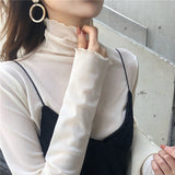 Sexy Solid Color Fungus High Neck Lace See Through Women Tshirt Retro Temperament Mesh Womens T-shirt
