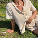 Sampic Casual Tracksuit Women Summer 2021 Two Piece Shorts Set Yellow Shirt Tops And Mini Loose Shorts Suit Fashion Lounge Wear