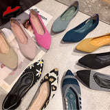 NAN JIU MOUNTAIN  Womens Shoes Autumn Single Shoes Fashion Knitted Pointed Shoes Flat Bottom Comfortable Plus Size 43