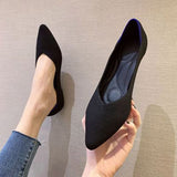 NAN JIU MOUNTAIN  Womens Shoes Autumn Single Shoes Fashion Knitted Pointed Shoes Flat Bottom Comfortable Plus Size 43