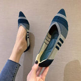 NAN JIU MOUNTAIN  Womens Shoes Autumn Single Shoes Fashion Knitted Pointed Shoes Flat Bottom Comfortable Plus Size 43