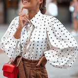 Women Shirts 2021 Autumn Polka Dot Shirt 5XL Celmia Long Lantern Sleeve Lapel Neck Elegant Office Ladies Stylish Tops Plus Size